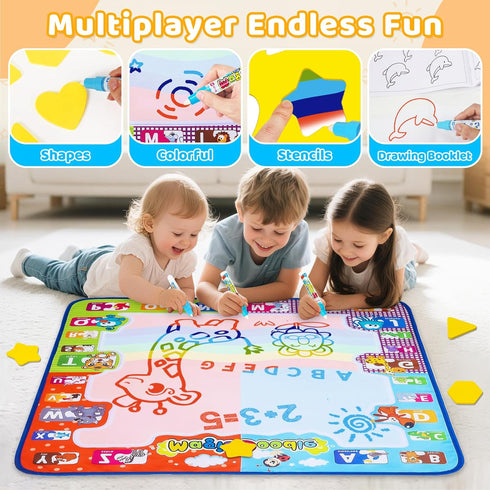 KIZZYEA Water Doodle Mat for Kids - Large Coloring Painting Writing Mat - Educational Toys for 2-5 Years Old Boys Girls