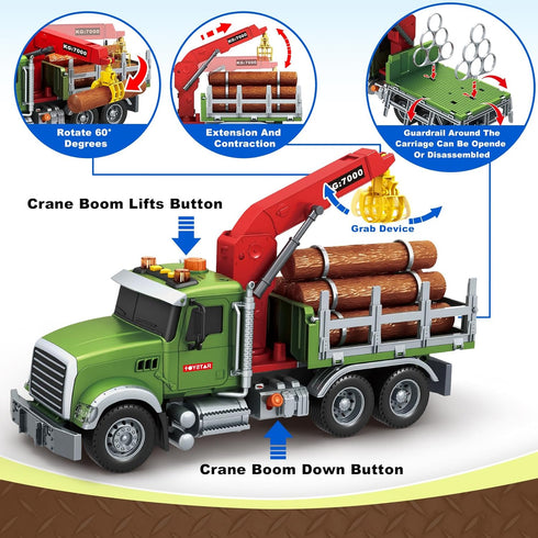 3 4 5 6 7 8 15" 6 Bstoyder Kids Toys for Years Old Boys, Farm Logging Truck Toy with Loading Crane and Trunks, Lights