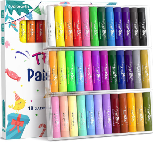 JUPITEARTH 36 Colors Tempera Paint Sticks with 120 PDF Coloring Pages and