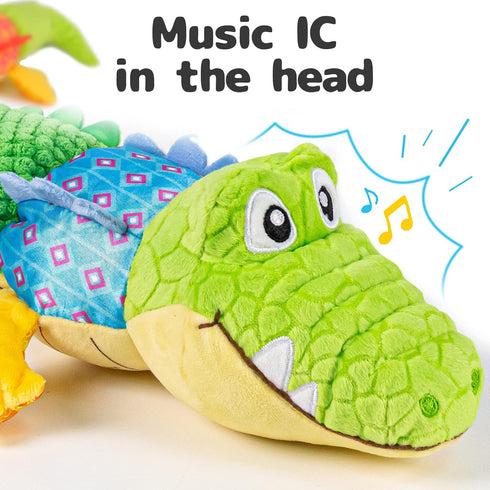 Infant Baby Musical Stuffed Animal Activity Soft Toys with Teether, Multi-Sensory Crinkle, Rattle and Textures, for Tummy Time Newborn 0-3-6-12 Months Boys, Girls, Crocodile (Alligator)