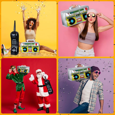 Gejoy 2 Pieces Inflatable Radio Boombox Mobile Phone Props for 80s 90s Hip Hop Theme Party Decorations