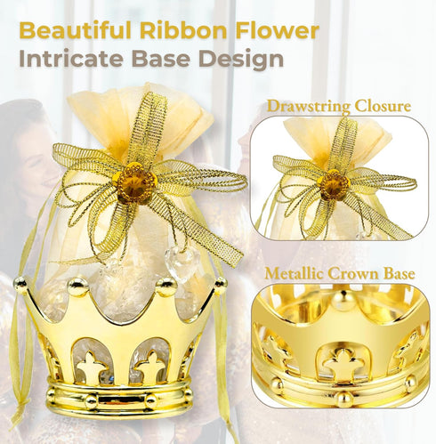 JC HUMMINGBIRD JCHB12 Pieces Fillable Gold Crown with Flower Pouch, Party Favors