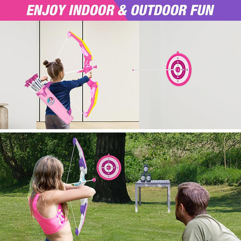 2 Pack Bow and Arrow for Kids, LED Light Up Archery Set with 24 Suction Cup Arrows and 2 Quivers for Indoor Outdoor