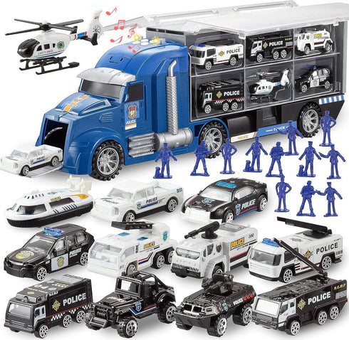 JOYIN 25 in 1 Police Rescue Truck Car Toy Set with Sounds