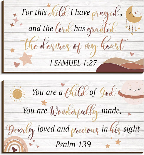Yookeer 2 Pcs Wood Nursery Wall Decor for Girls Boys Baby Girl