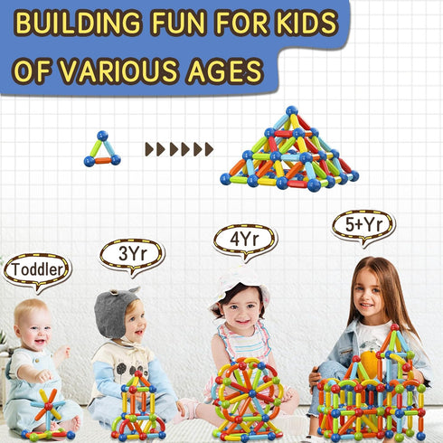 3 4 5+ Toddler Magnetic Blocks Building Toys, Kids Montessori Toys for Year Old Girls Boys, Educational Magnetic Sticks