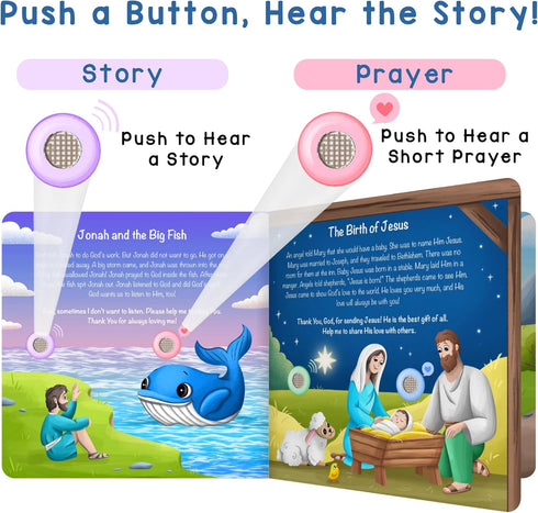 13 28-Button 1-3 LEARNING BUGS Christian Bible Stories Stories and Prayers for Little Ones, Musical Books for Toddlers