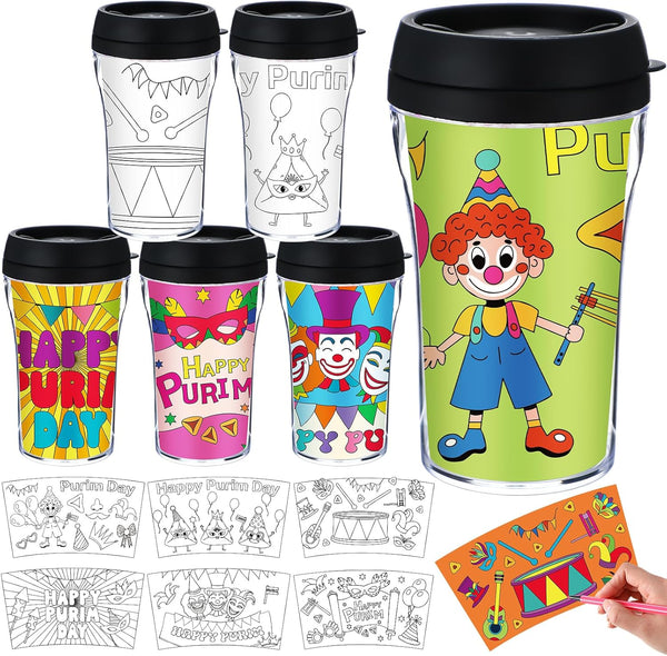 Yiyiring 12 Set Happy Purim DIY Color Your Own Cups 10 oz Coloring