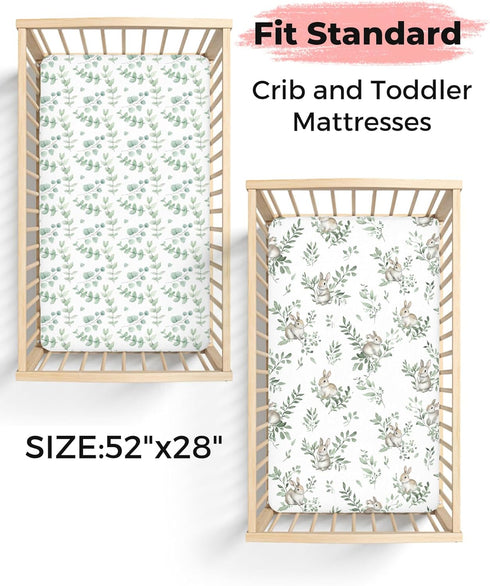 2 Pack 28" 52", Crib Sheets for Boys and Girls, Fitted Baby Sheets for Standard Toddler Mattress x Soft Breathable