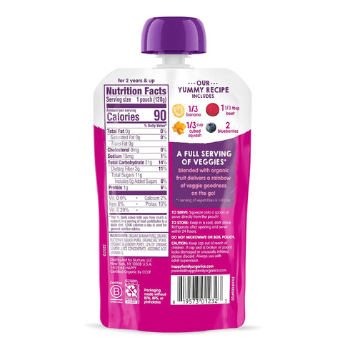 4 4.22 (Pack 16) HAPPYTOT Organics Stage Baby Food Pouches, Gluten Free, Vegan Snack, Love My Veggies, Fruit & Veggie