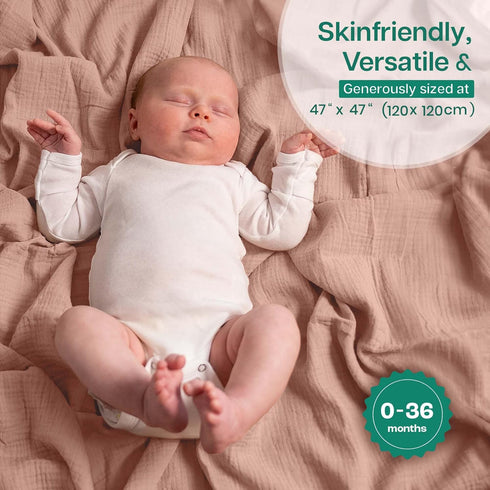 2 Pack 47" 47" 100% Muslin Swaddle Blankets x Soft & Breathable Muslin Baby Blanket for Newborns, Large Swaddle Blanket