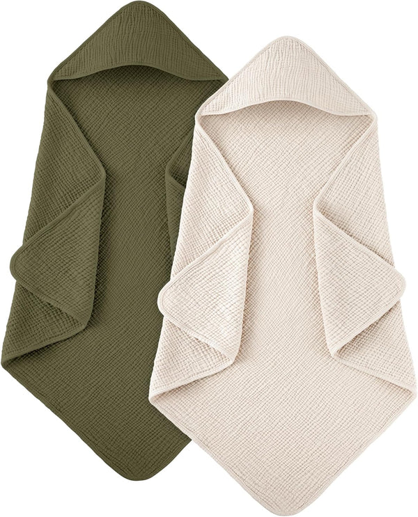 Susurration Hooded Baby Towels for Newborn 2 Pack 100% Muslin Cotton Towel