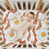 Pigsaly 27x39 Inch Crib Sheets Bright Bacon Tan Strips Fried Egg Baby Sheet for Standard Crib Mattress Boys Girls