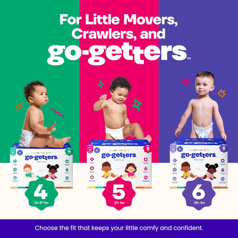 6, 35+ lbsBaby 68Count Happy Hues Go-Getters Disposable Diapers Size Diapers with Shea Butter, Wetness Indicator,Leak
