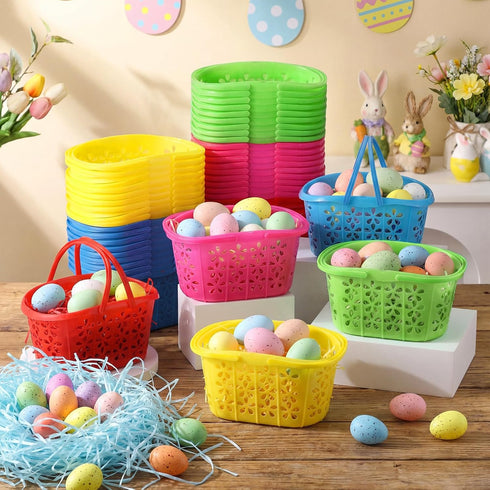 50 Wenqik Pcs Plastic Easter Baskets for Kids Bulk Easter Egg Baskets Empty Easter Plastic Buckets for Kids with Handle