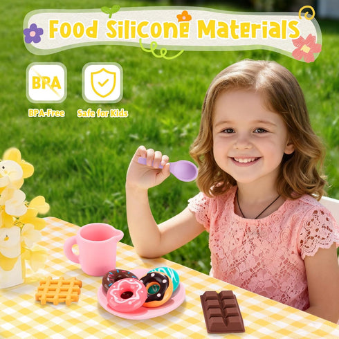 Set Set 2-5 iAOVUEBY Silicone Tea for Toddlers, Tea Party for Little Girls, Kids Pretend Role Play Kitchen Toys