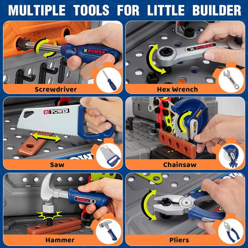Set Playset 3-5, Set 3 4 5 TooyBing Kids Tool Bench with Electric Drill and Realistic Tools, Construction Workbench Toy