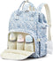 Sunnymove Blue Corduroy Floral Diaper Bag Backpack for Mom Large Capacity Multifunction Travel