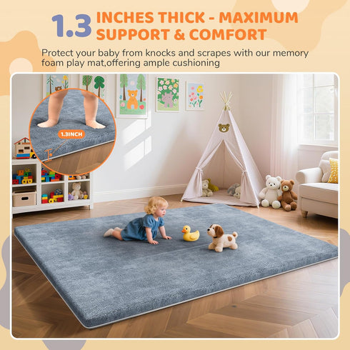 1.3" 47x47 Inch Tummy Omzer Baby Play Mat for Floor - Thick Foam Playpen Mats with Removable & Washable Cover for Time