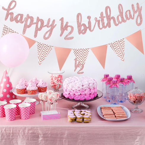 Boao Pre-Strung Half Birthday Decorations Set, Glitter 1/2 Half Year Cake Topper, 6 Months Happy Banner for Baby Shower