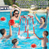 NIPLOOOW 2-in-1 4 Swimming 3-12 Pool Basketball Hoop, Floating Pool Toys Ring Game with Balls and Pump, Outdoor Pool