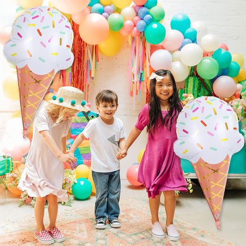 32 Inch Summer Large Ice Cream Balloons Cone Kit, Giant Sweet Ice Cream Sprinkle Foil Balloons, Popsicle Three Scoops