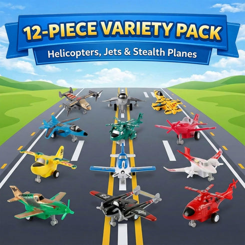 Playset, Pack (12 Pack) Liberty Imports Pull Back Airplanes Toys Vehicle Variety of Helicopters, Stealth Bombers
