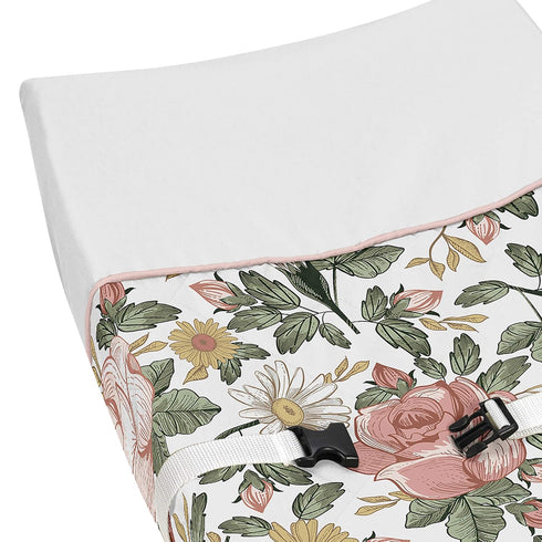 Sweet Jojo Designs Vintage Floral Boho Girl Baby Nursery Changing Pad Cover - Blush Pink, Yellow, Green and White