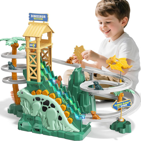 3 4 5 6 7 8 Set, JUKUDAHU Dinosaur Climbing Slide Stair Toy for Toddlers Aged - Racing Track Game Sliding Car Toy