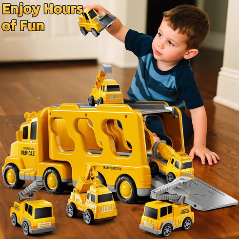 2 3 4 5 7-in-1 1-3 3-5, Set 3-9 Construction Trucks Toys for Years Old Boys - Carrier Transport Vehicle Trucks for Kids