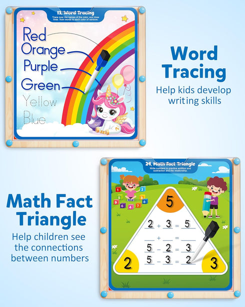 1-100 3-8 Coogam Handwriting Hundred Board, Math Manipulative Wooden Montessori Number Toys, Alphabet Writing Practice