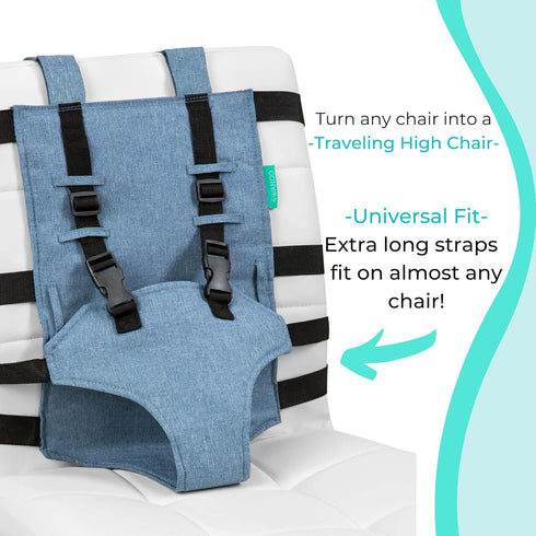 Portable High Chair for Travel - Extra Long Straps- Travel High Chair Seat Safely Attaches to Most Chairs - Toddler