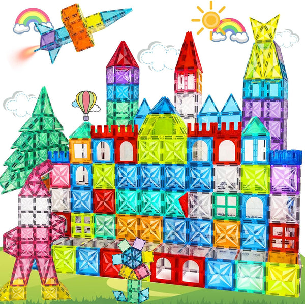 Paaxido Magnetic Tiles, 100PCS Magnetic Blocks Set, 4D Diamond Magnet Building Blocks,