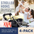Maplefield Baby Stroller Hooks with Large Carabiner Clip, 4 Pack for Organizing Diaper Bags and Purses