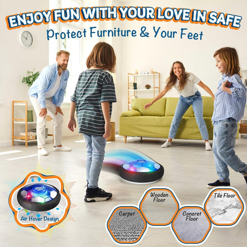 4-in-1 Hover Soccer Ball Set - Rechargeable Air Floating Soccer Toy with LED Lights, Indoor & Outdoor Sports Toys for