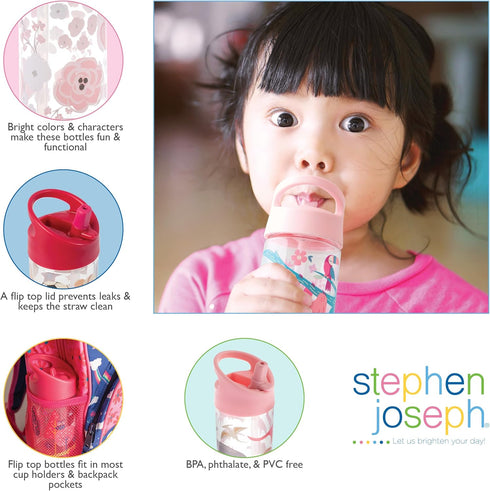Stephen Joseph Kids Flip Top Water Bottle, 10 oz Tritan BPA Free, Back to School Bottle for Girls & Boys, Blue Dino