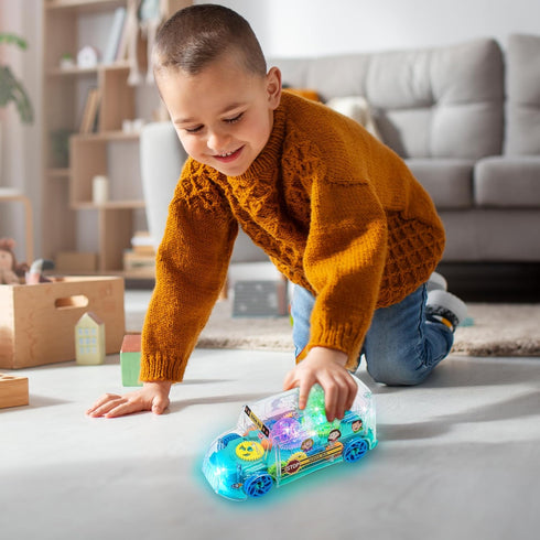 ArtCreativity Light Up School Bus Toy for Toddlers - Bump and Go School Toy Bus with Colorful Spinning Gears, LED Lights, and Music - Autism Sensory Toys for Boys Ages 4 5 6 7 8