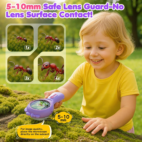 Flooyes 5-12, 5MP 4X 4 5 6 7 8 9 10 11 Microscope for Kids HD Digital Handheld Microscope with Magnification, Mini