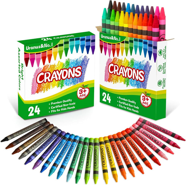 Crayons 24 Count (2 Packs), Assorted Colors, Premium Non-Toxic Crayons for Kids