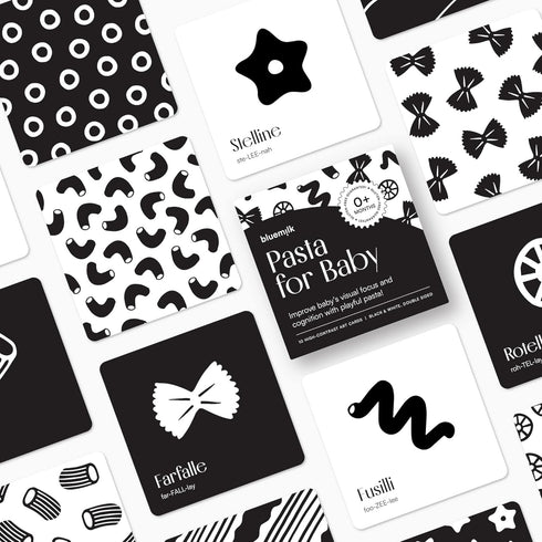 Tummy 0+ Set Pasta for Baby High Contrast Cards Sensory Toy Learning Activity Large Black and White Flash Cards Newborn