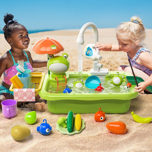 Pupu Pig Set Play Sink with Running Water, Kitchen Play Sink Toy with Electric Faucet, Play Kitchen Accessories