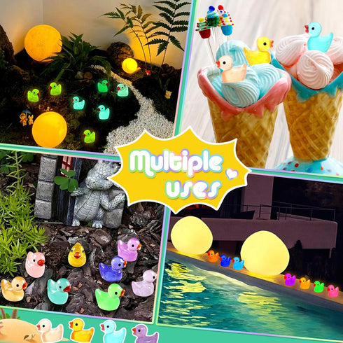 225 Pcs Luminous Mini Resin Ducks: Tiny Duck Glow in the Dark for Garden Micro Landscape and Dollhouse Decor.