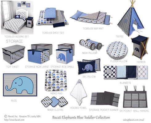 Bacati Elephant Blue, Navy, Grey - 100% Cotton Boys Universal Baby Crib or Toddler Bed Fitted Sheet