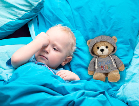 Ganz 9 Get Well Teddy Bear, Stuffed Animal with Gray Hoodie for Comfort and Love.