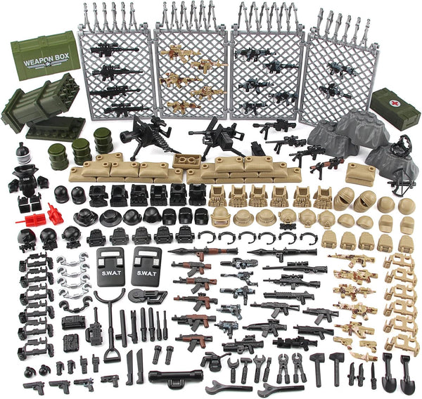 Feleph Modern Military Weapons Pack - SWAT Police Toy Set for Soldier Figures, Compatible with Major Brand Blocks
