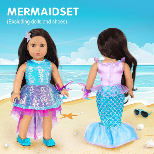 18 Inch Set,Included 2 American Doll Makeup Accessories and Mermaid Clothes Pieces Clothes,Mermaid Messenger