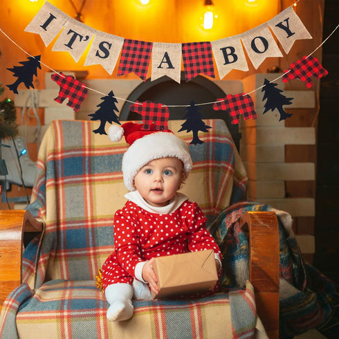 Boao 3 Pcs Lumberjack Birthday Party Banner, It's a Boy Banner for Baby Shower Decor