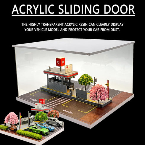 1/64 Scale Car Model Display Case, Hot Wheels Diorama Display Park with LED Lights (Includes 6 Parking Spaces)