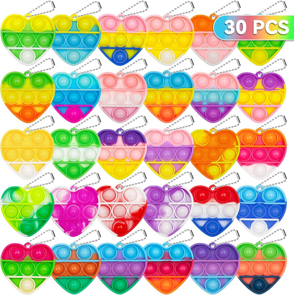 Pop Fidget Toy Birthday Party Favors for Kids 30 PCS Bulk Mini Keychain, Classroom Prizes, Toddler Toys
