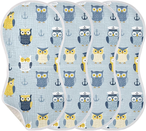 decor gift 4 Pack 22x11in Cotton Muslin Burp Cloths Breathable Funny Ocean Owl Blue washcloth for Newborns boy and Girl